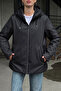 Women's Black Double Pocket Hooded Coat - 7