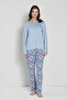 Women's Plus Size Blue Floral Print Button down Collar Long Sleeve Pajama Set - 2