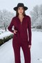 Ribbed Knitwear Sporty Stylish Tracksuit Style Two-Piece Set (Zippered Cardigan and Comfortable Pants) 66003
