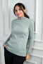 Women's Turtleneck Basic Ribbed Sleeves Button Detailed Sweater - 2