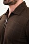 Checkered Slim Fit Polo Neck Zippered Long Sleeve Men's T-Shirt Brown - 36866.25K - 2