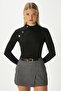 Women's Gloria Gold Buttoned Long Sleeve Black Corduroy Cotton Blouse - 4
