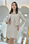 Women's Button Detailed Jacket Dress Tweed Two-Piece Set Mink, Ecru, Black - 3