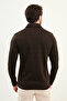 Checkered Slim Fit Polo Neck Zippered Long Sleeve Men's T-Shirt Brown - 36866.25K - 3
