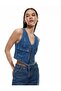 V-Neck Cotton Sleeveless Denim Vest with Zipper Pockets