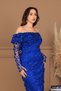 Three-Dimensional Floral Fabric Boat Neck Pencil Dress - COBALT BLUE - 4