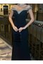 Crepe Stretchy Fabric Neck Sleeve Pearl-Detail Evening Dress 583184 BLACK - 4