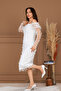Three-Dimensional Floral Boat Neck Pencil Long Dress - White - 7