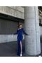 Flexible glitter fabric boat neck shoulder stone detailed slit evening dress 583047 cobalt blue