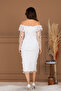 Three-Dimensional Floral Boat Neck Pencil Long Dress - White - 9