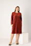 Embroidered Stone Pocket Zippered Winter Velvet Plus Size Dress - 5