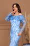 Three Sizes Floral Boat Neck Pencil Long Dress - Ice Blue - 5