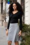 High Waist Lightweight Lycra Fabric Knee Length Bell Skirt-Black Houndstooth - 2