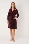 Women's Hooded Soft Textured Cotton Velvet Robe and Dressing Gown – Burgundy/Pink 3801 - 2