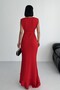 Women's Stoned Scuba Diving Fabric Double Breasted Collar Skirt Flounce Evening Dress Graduation Wedding Dress - 4
