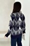 Navy Blue Diamond Pattern Pearl Stone Embroidered Button Detailed Oversize Knit Cardigan - 6