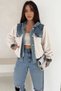 Ecru Plush Coat with Elastic Waist and Denim Detail Hooded Short Fur Jacket - 3
