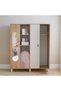 Zeta 4-Door Wardrobe with Mirror & Open Shelves - Offwhite & Pink - Engineered Wood - 160x50x119.6cm - 2