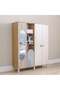 Zeta 4-Door Swing Door Wardrobe with Mirror & Open Shelves - Offwhite & Grey - Engineered Wood