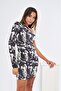 The Champ Single Sleeve Gathered Batik Pattern Black Women's Dress