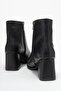 Flat Toe Simple Elastic Women's Heeled Boots Black Skin - 4