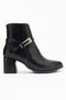 Pointed Toe Buckle Women's Heeled Boots Black Skin - 2