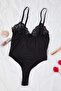 Siyah Dantel Detaylı Body THMAW26BD00011 - 7