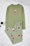Haki Ayıcıklı Regular Fit Örme Pijama Takımı TMNAW25PT00055