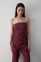 Burgundy Strapless Side Gathered Blouse Pants Set - 4