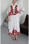 Burgundy Embroidered 100% Cotton Shirt Skirt Set - 2