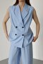 Blue Black Buttoned Vest Pants Suit - 2