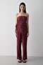 Burgundy Strapless Side Gathered Blouse Pants Set