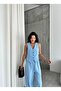 Blue 100% Cotton Lavin Linen Vest Pants Set - 5