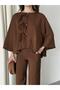 Brown Batwing Sleeve Lace-Up Button Detailed Suit - 2