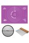 Purple Silicone Dough Rolling Mat 45 X 65 Cm, 36 cm Pizza Tray and Dough and Pizza Cutter with Wooden Handle