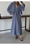 Blue Gray Modal Fabric Shirt Dress Set - 6
