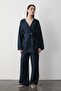 Navy Blue Cotton Kimono Wide Leg Trousers Set - 5