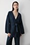Navy Blue Cotton Kimono Wide Leg Trousers Set - 4