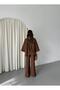 Brown Batwing Sleeve Lace-Up Button Detailed Suit - 4