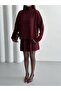 Burgundy Pleated Skirt High Neck Sweater Set - 2