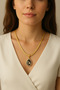 1st Class Steel Non Tarnish Zircon Stone detailed Drop Figured Necklace