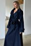 Belt Detailed Crop Denim Jacket Dark Blue 8277 - 5
