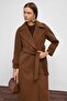 Reglan Sleeve Snap Closure Medium Length Coat Tütün 3145 - 3
