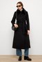 Premium Long Coat with Detachable Collar and Fur Punto Stitching Detail Black 3092 - 5