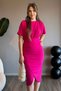 Bat Sleeve Shoulder Pleated Fuchsia Midi Dress with Padded Look - 2