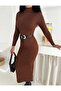 Ribbed Coffee Color Camisole Fabric Maxi Length Turtleneck Tesseture Suitable Dress 135cm