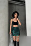 Acetate Fabric Shiny Mini Emerald Green Skirt - 4