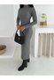 Women's Ribbed Knit Fabric Gray Color Turtleneck Corded Fabric Long Sleeve Dress Length 135 cm Ysf - 2