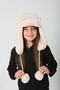 Beige Plush Fur Girl's Beret Hat with Earmuffs and Pompom - 2