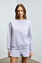 Jennıfer Women's Organic Cotton Embroidered Round Neck Oversize Lilac Sweatshirt - 4